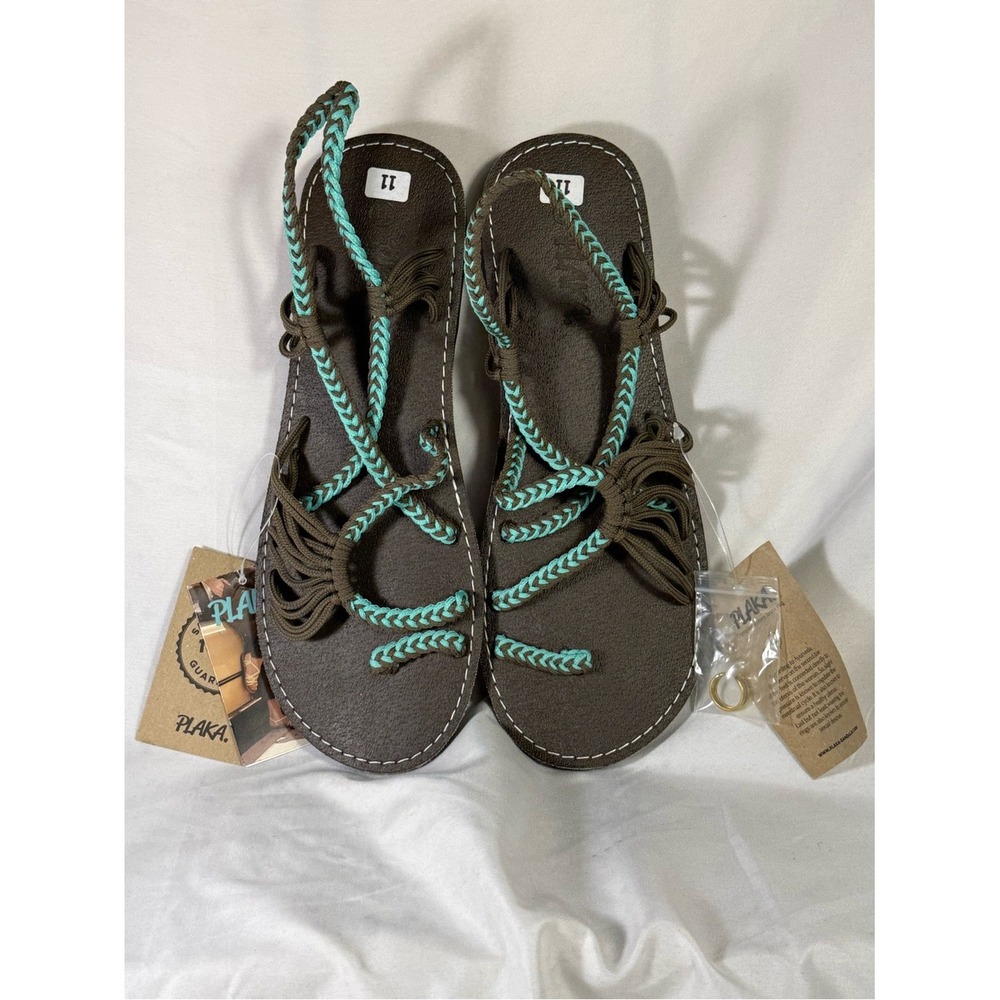 Plaka size 11 NEW hand woven sandals turquoise and brown